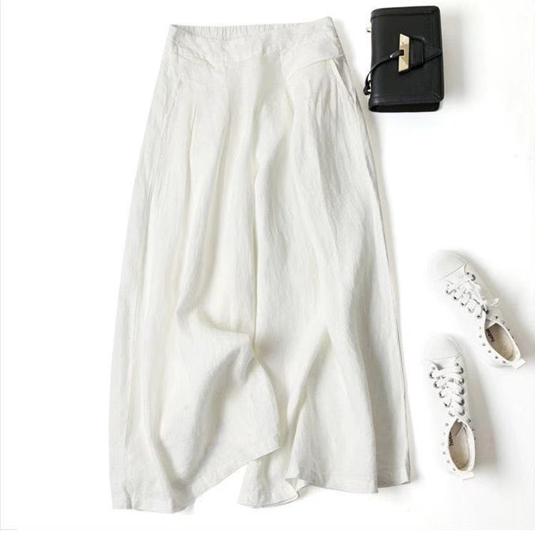 Cotton linen loose semi-elastic cropped pants