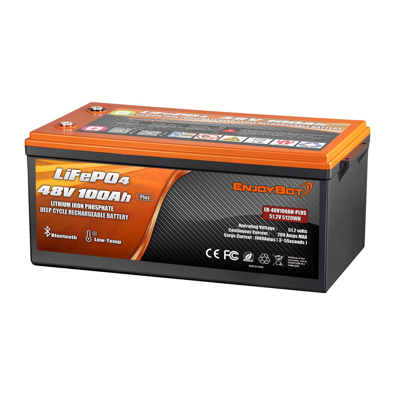 48V 100AH Plus Enjoybot LiFePO4 Lithium Battery | Group 8D | 200A BMS