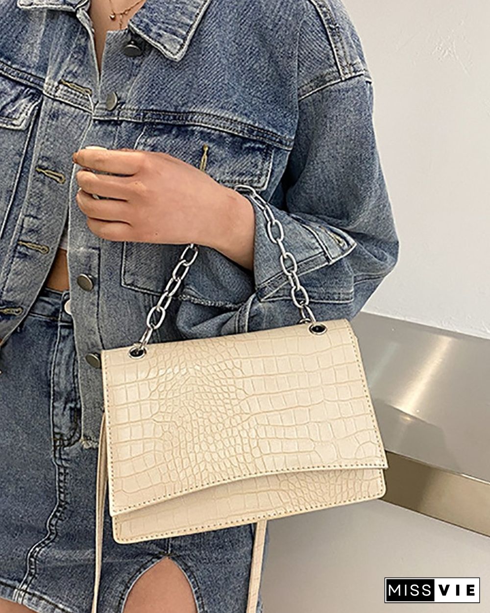 Chain Strap Croc Embossed Crossbody Bag