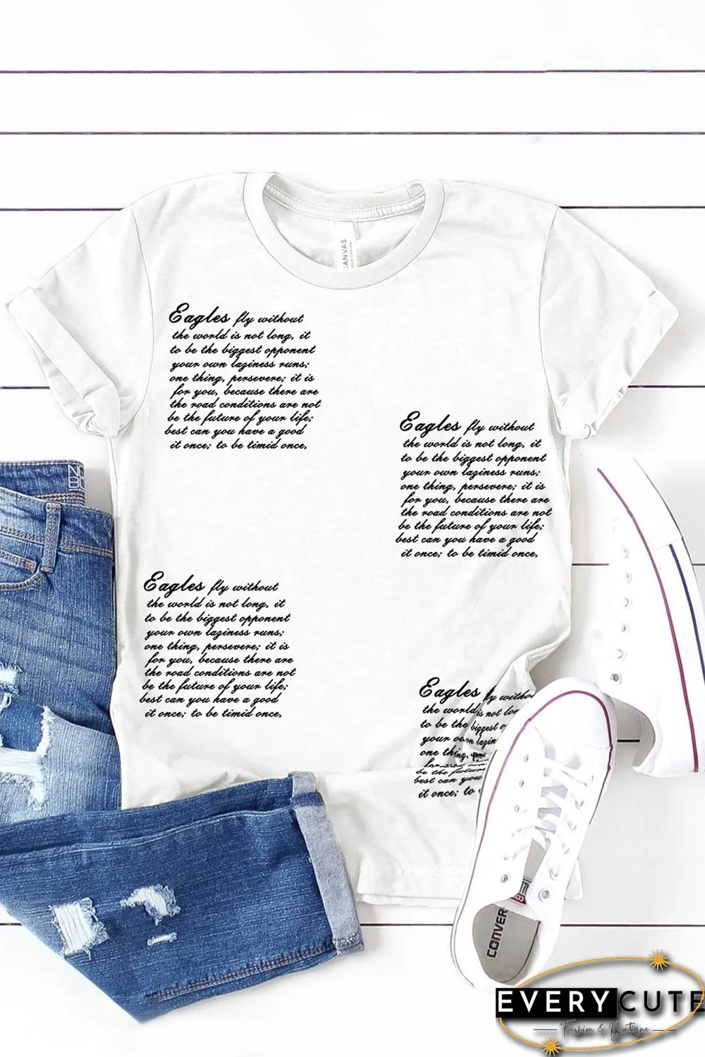 White Letters Printed Short Sleeve Graphic T Shirt