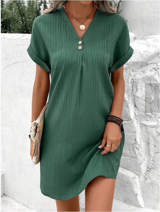 Nigikala Nigikala Women's 2025 New V-Neck Solid Color Jacket Comfortable Casual Button Dress
