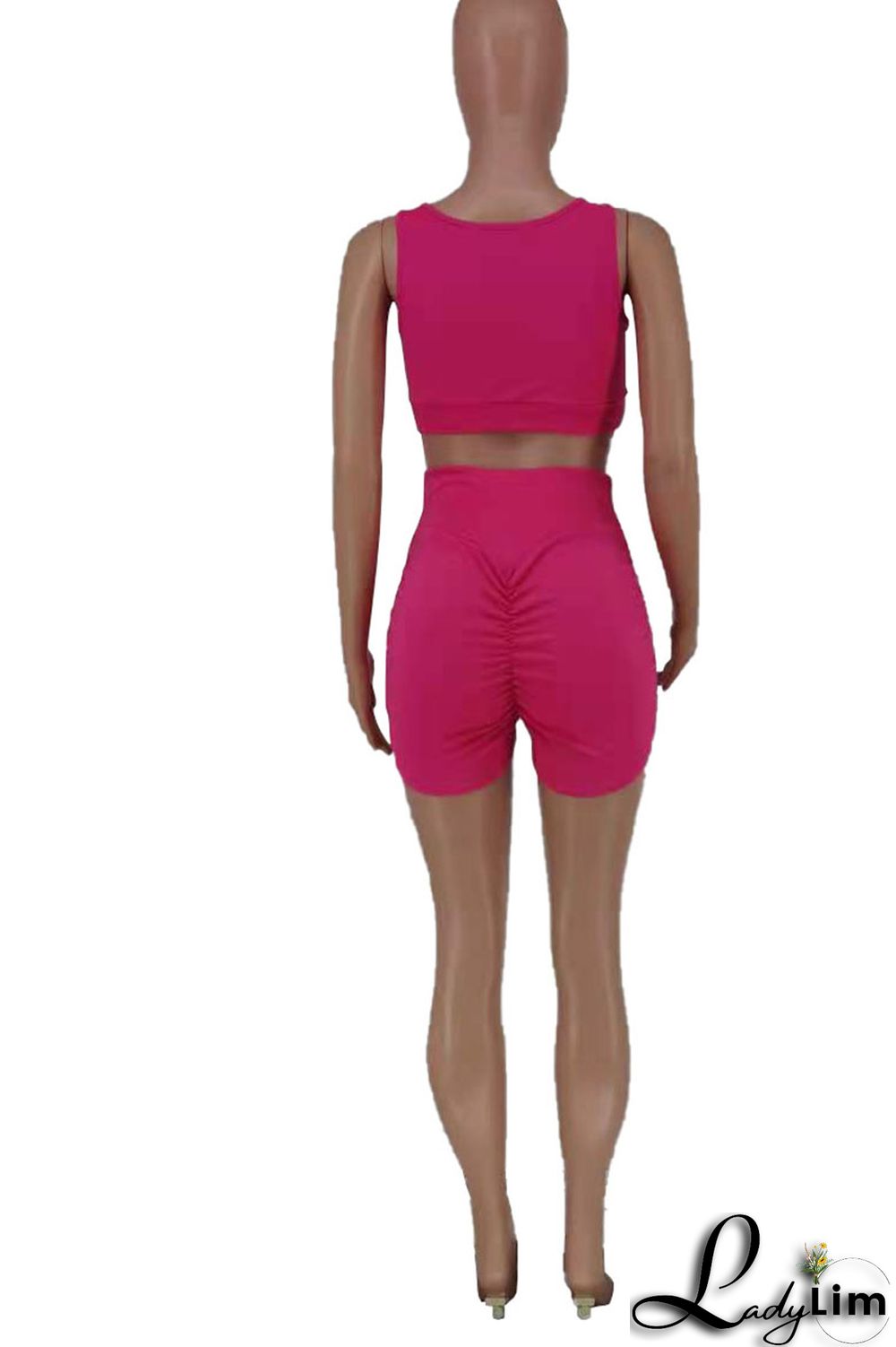 Rose Red Casual Print Split Joint U Neck Sleeveless Two Pieces