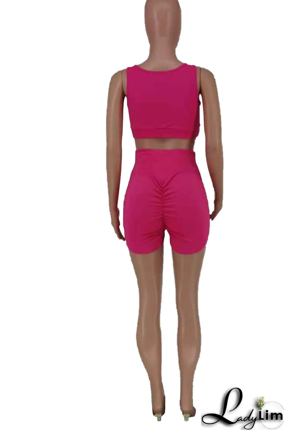 Rose Red Casual Print Split Joint U Neck Sleeveless Two Pieces