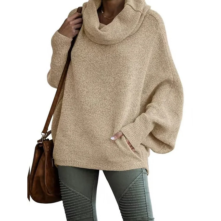 🎁✨Hot sale🔥Women's Batwing Cowl Neck Sweater with Pocket