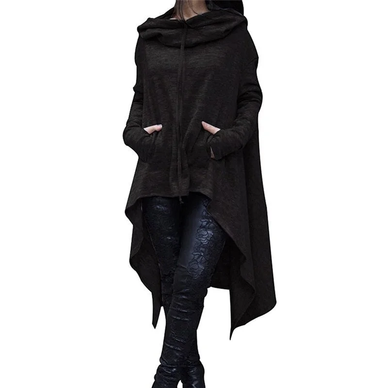 Women Irregular Hem Hoodies Causal Plus Size Sweatshirt Cloak Fashion Drawstring Pocket Oversize Female Hooded Pullover