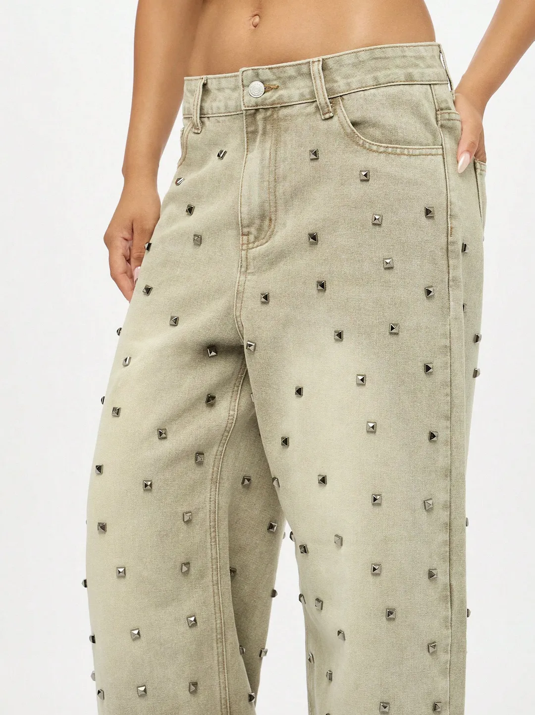 Athvotar Athvotar Wind Metal Nails Babes Cowboy Cowgirl Low-Rise Straight Hottie Full Diamond Retro Trousers
