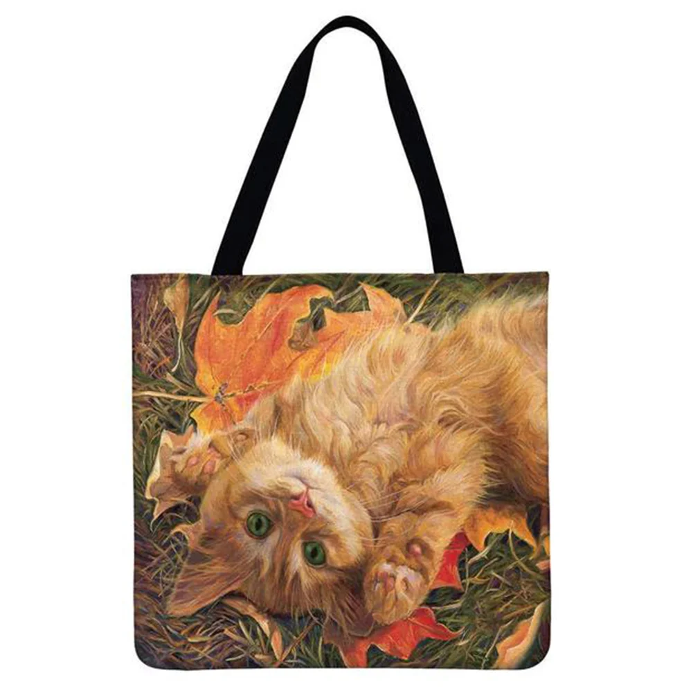 Linen Tote Bag-Lawn Cat