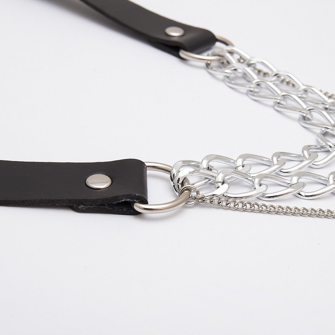 PU BELT CHAIN LOCK LAYERED NECKLACE