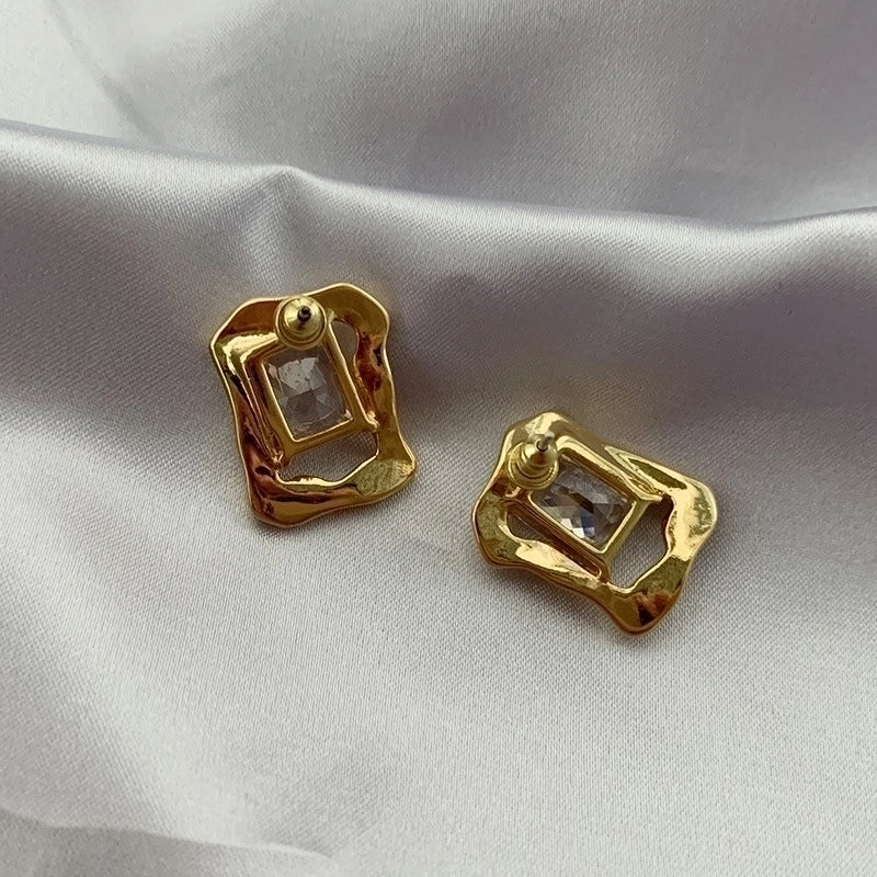 1 Pair Retro Geometric Plating Inlay Brass Zircon Gold Plated Ear Studs