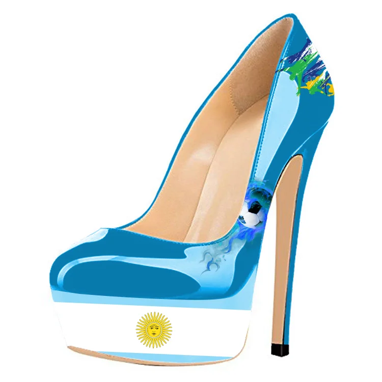 Argentina Football Lover Design Stiletto Heels Platform Heels Pumps |FSJ Shoes