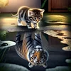(45*45cm)Cat Reflection Tiger - Round AB Drill Diamond Painting