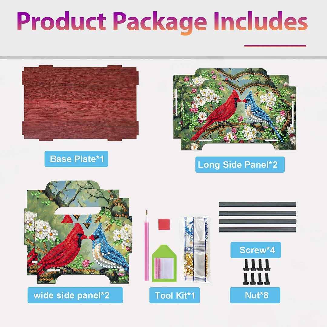5D DIY Diamond Painting Decorative Storage Box Wood Storage Clutch (Cardinal)