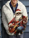 Men's Christmas 3D Pattern Print Casual Zipper Plus Size Knitted Hooded Jacket Coat