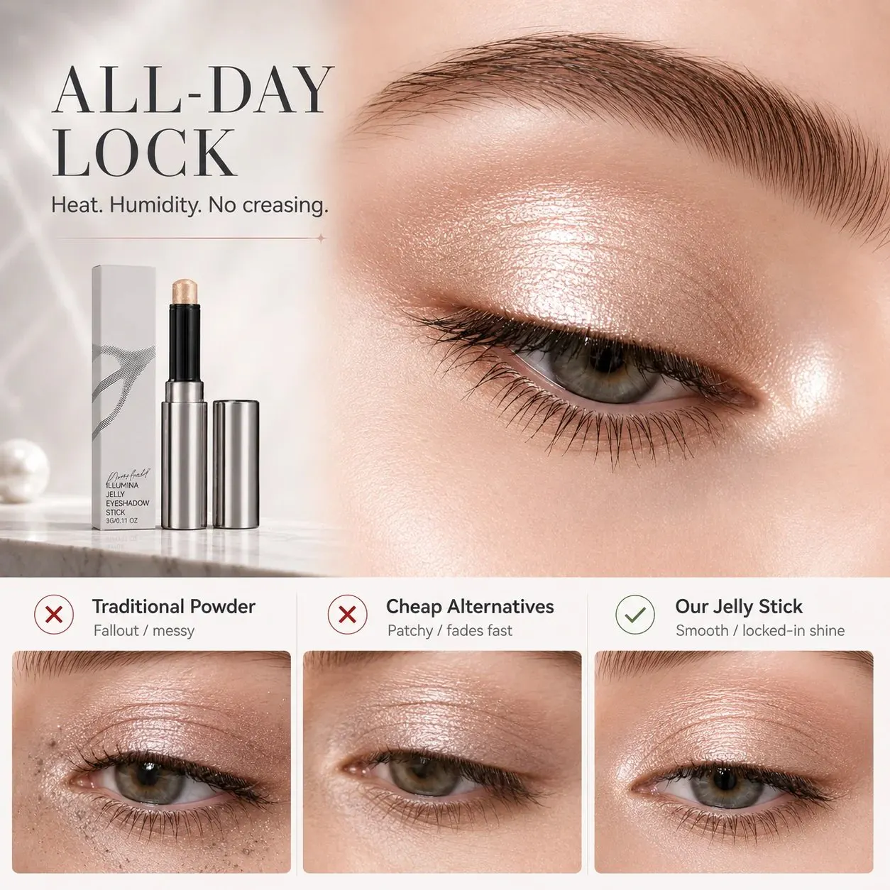 Long lasting jelly eyeshadow resistant to creasing and fading