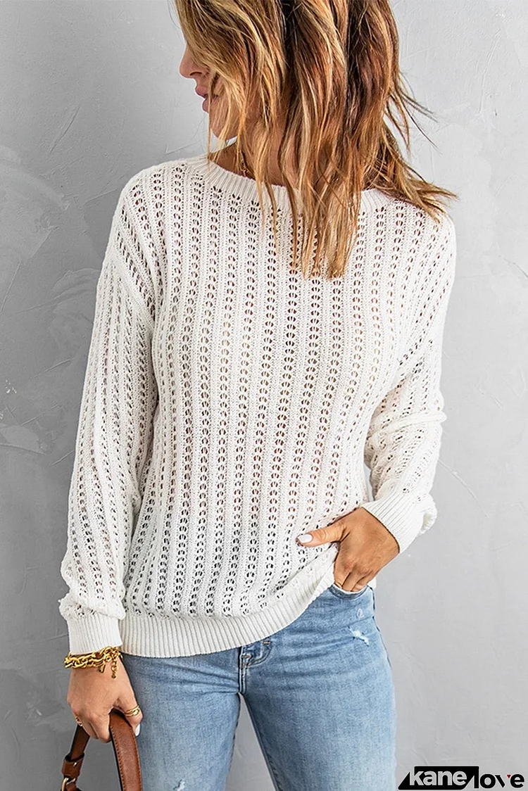 White Hollow-out Sweater