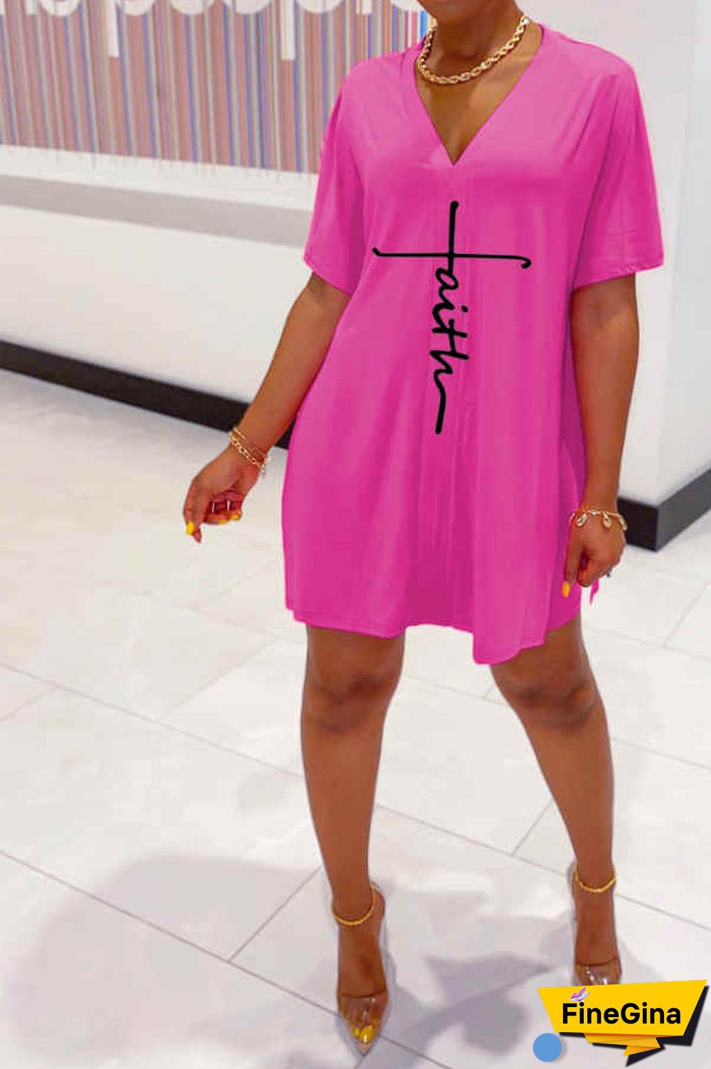 Casual V Neck Letter Print Shorts Set