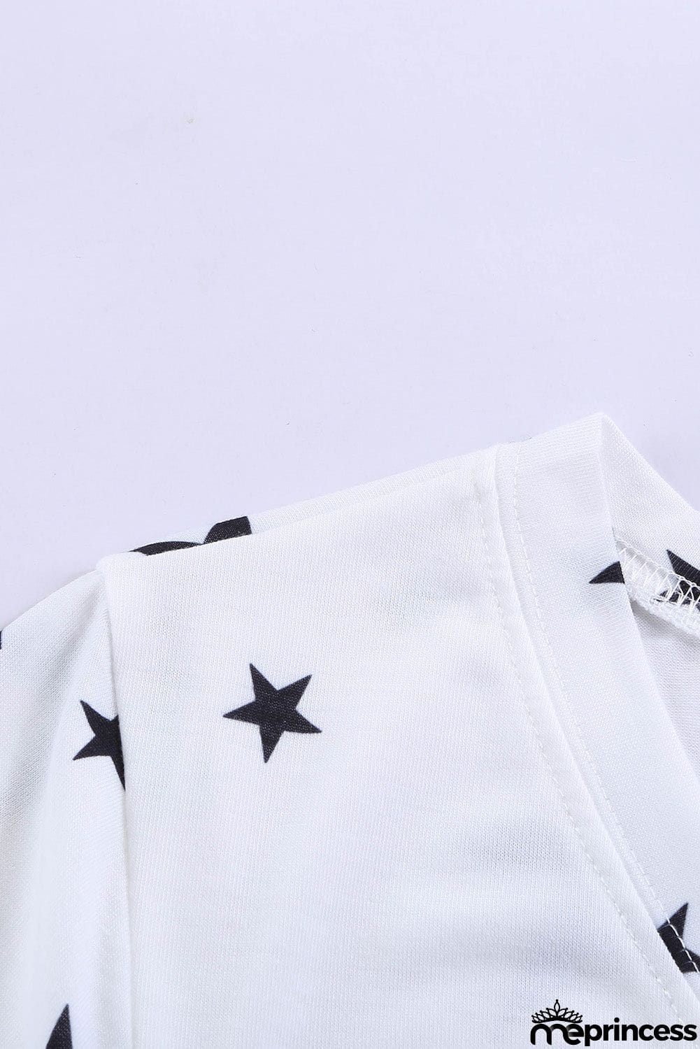 V Neck Stars Print Gray T-shirt