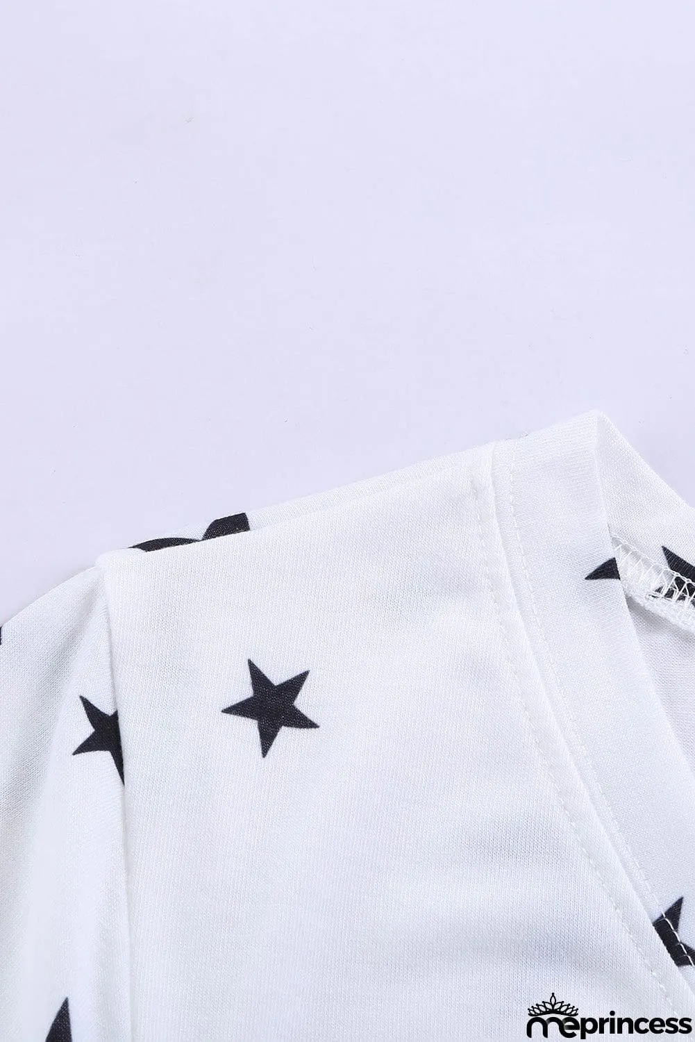 V Neck Stars Print Gray T-shirt