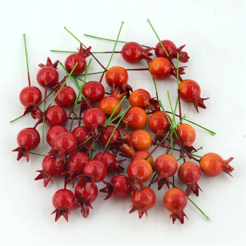 20pcs Small WIth Stem Simulation pomegranate fruit Berries Artificial Flower Red Christmas Cherry Stamen  Wedding Decoration