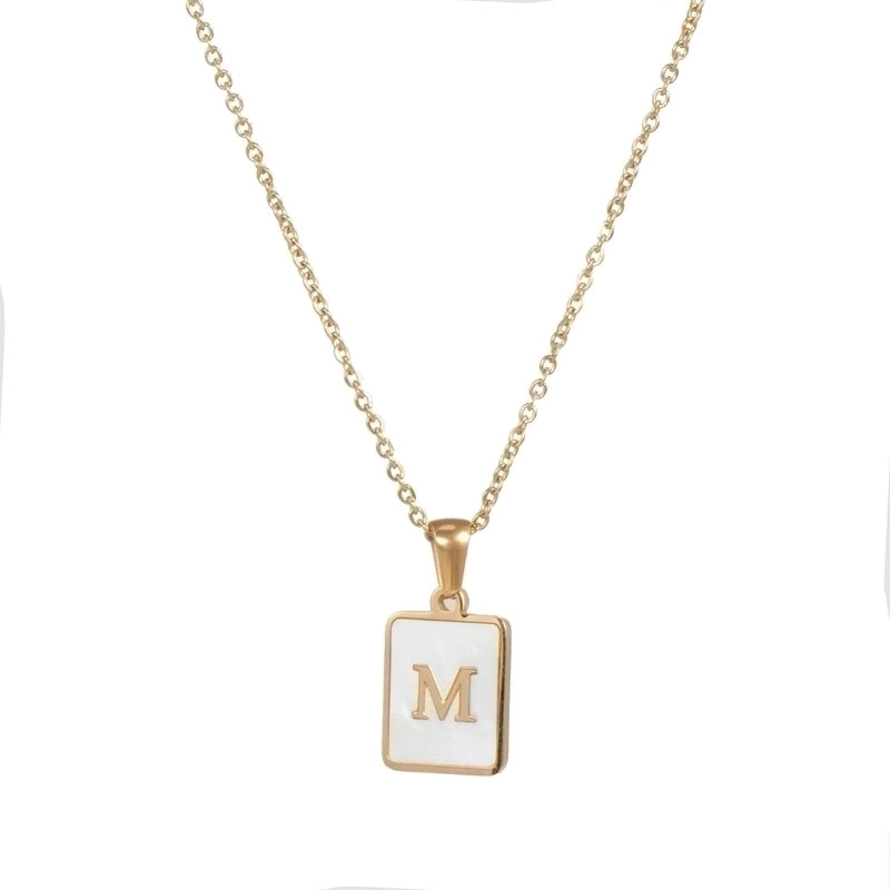Vintage Style Letter Square 304 Stainless Steel Shell 18K Gold Plated Plating Inlay Pendant Necklace