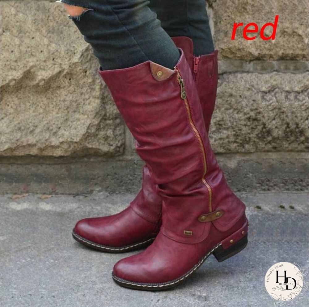 Winter Women's Fashion Causal Knee High Boots Ladies Leather Long Boots Plus Size 35-43
