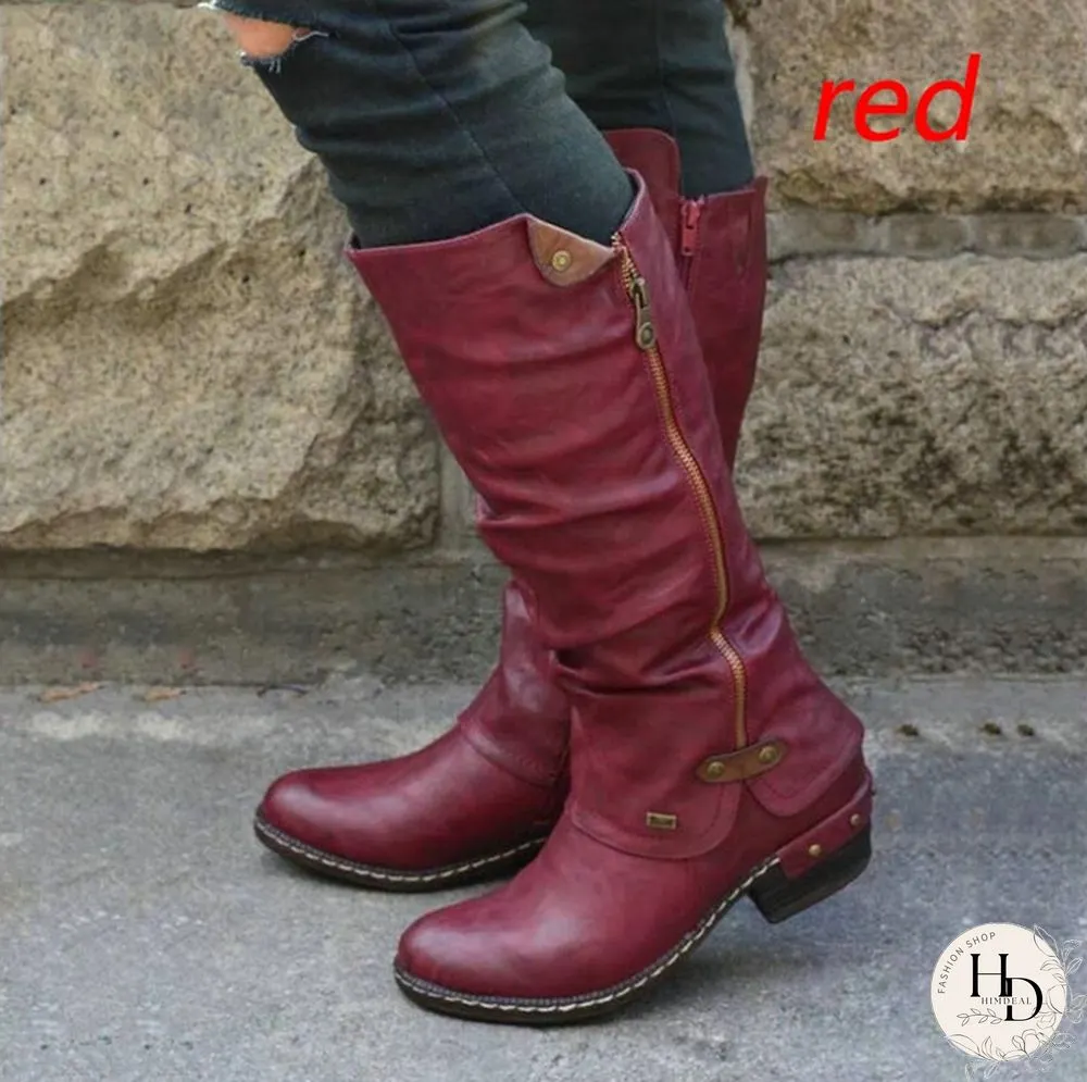 Winter Women's Fashion Causal Knee High Boots Ladies Leather Long Boots Plus Size 35-43