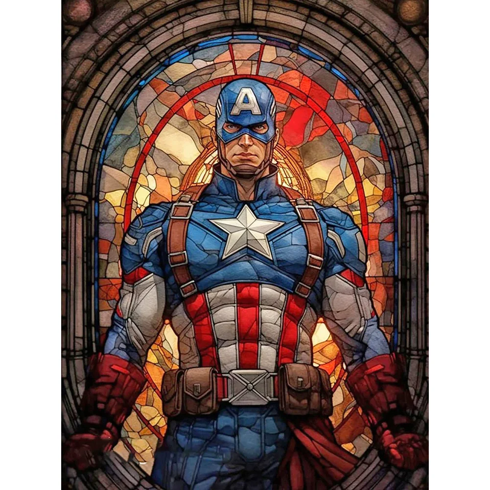 Diamond Painting - Full Round Drill - Stained Glass Captain America(Canvas|30*40cm)