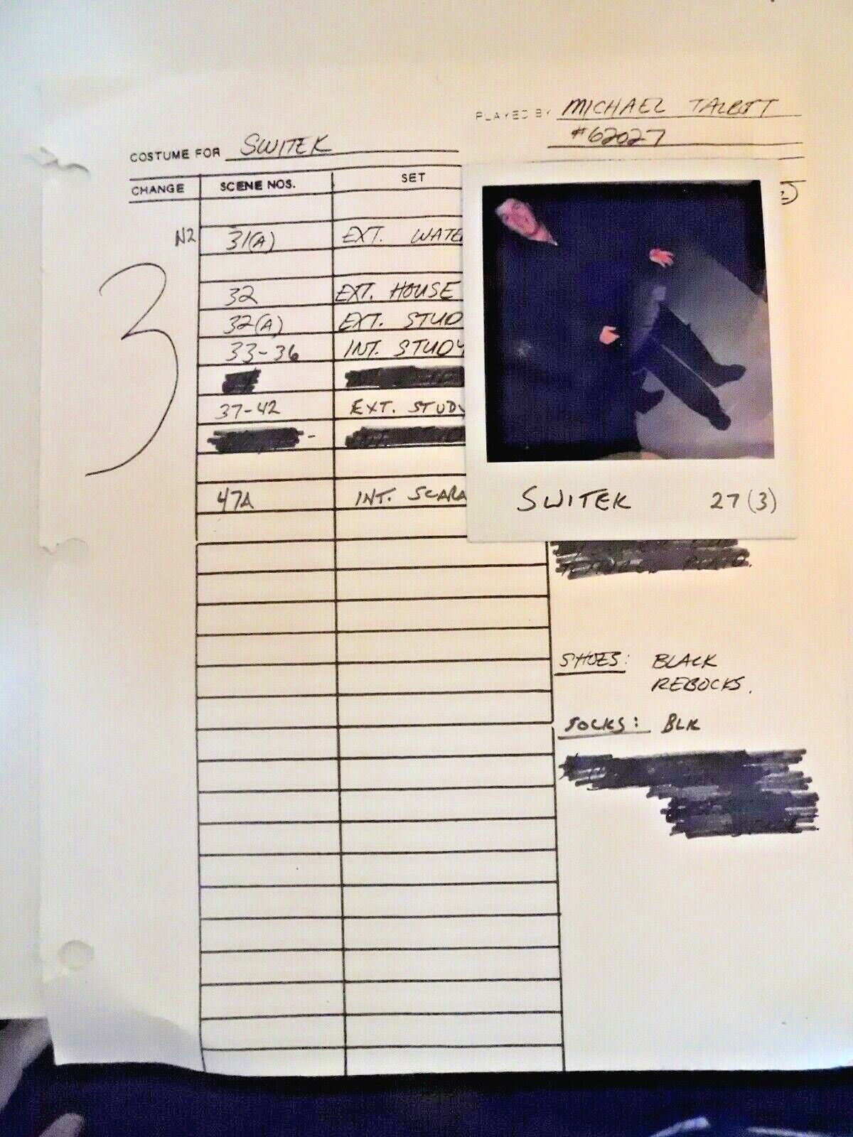 Miami Vice 1984 Michael Talbot Wardrobe check sheet + wardrobe test Photo Poster painting S2-3