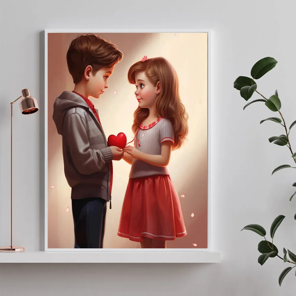 Diamond Painting - Full Round Drill - Kid Sweet Couple(Canvas|30*40cm)