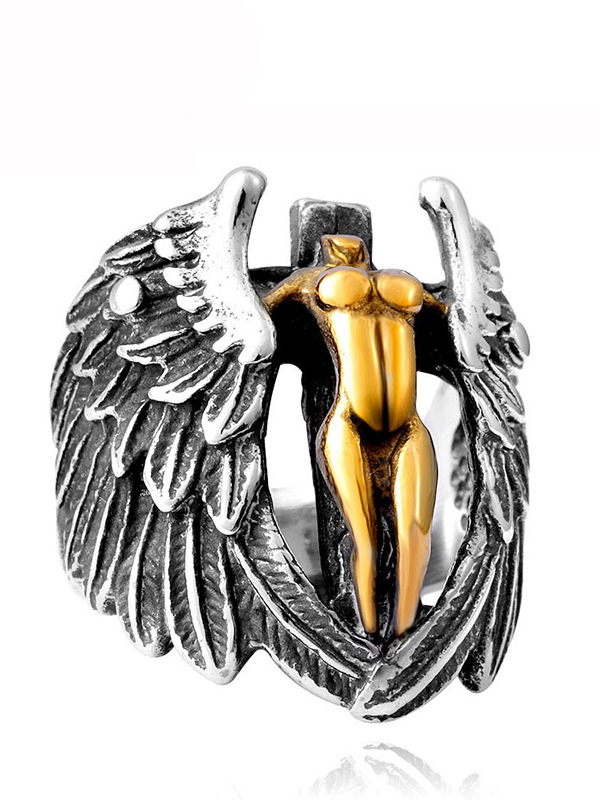 Men's Vintage Angel Wing Stainless Steel Ring