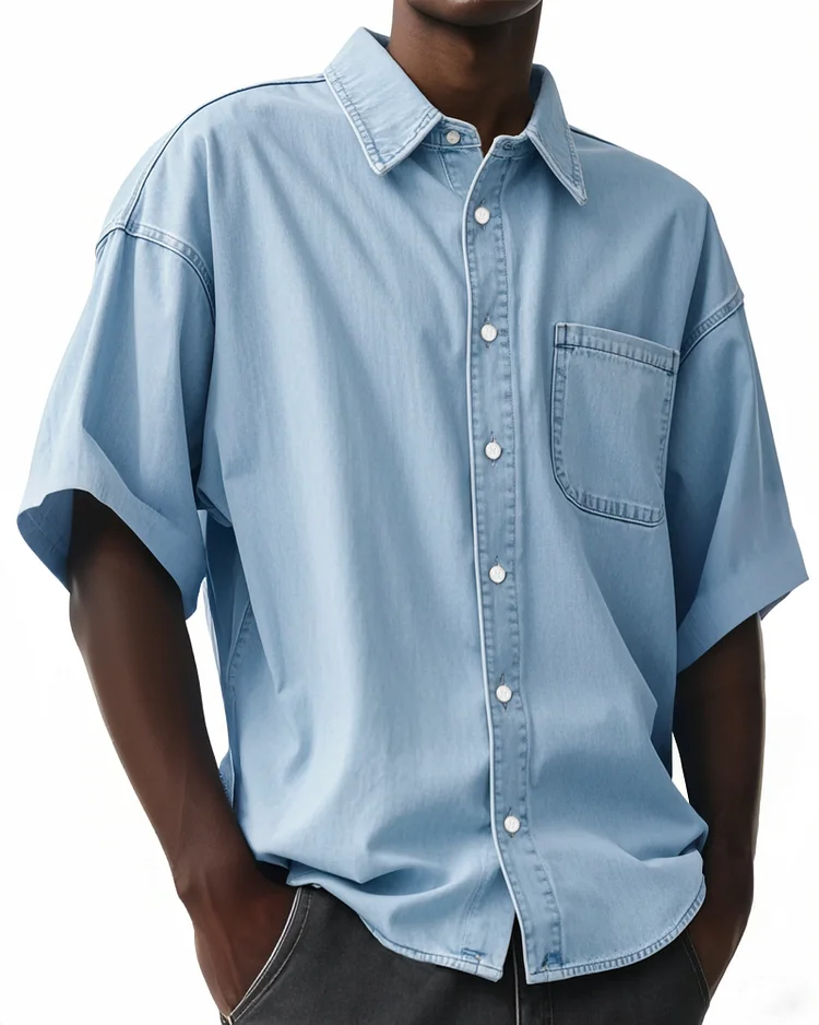 Men's Comfortable Vintage Lapel Short Sleeve Shirt With Chest Pocket