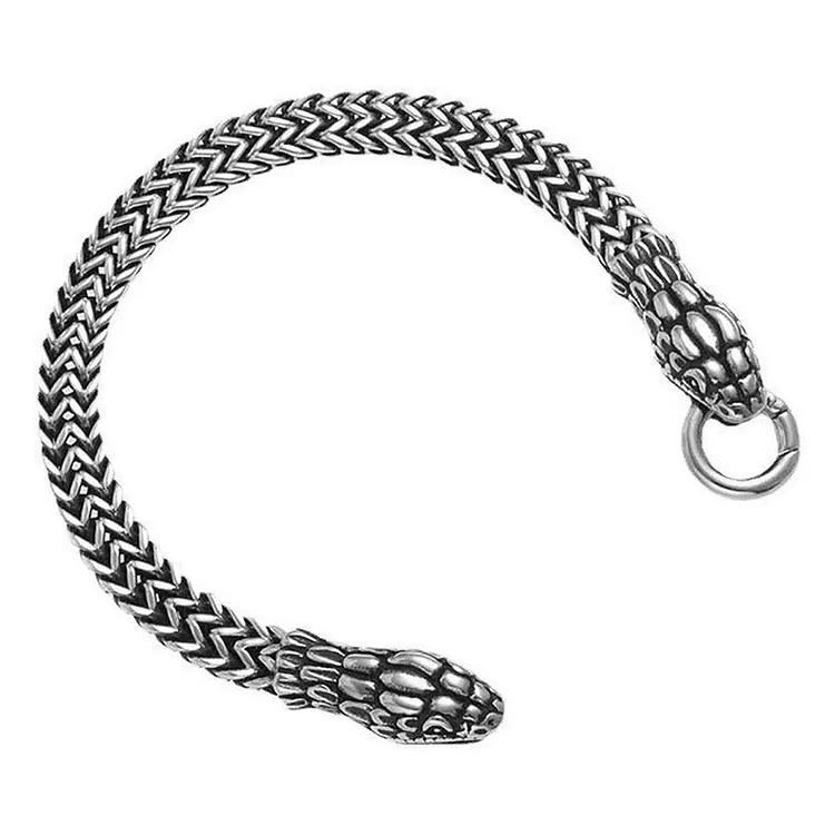 Men's Stainless Steel Bracelet with Double Snake Head Design