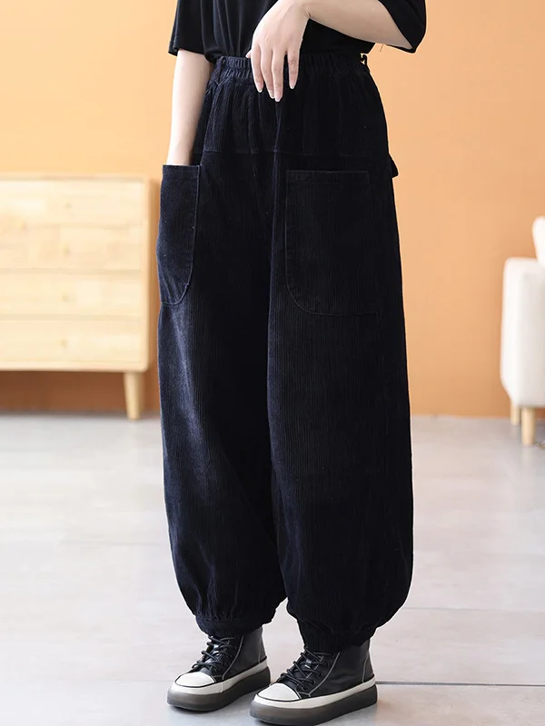 Loose Elasticity Solid Color Casual Flared Pants Bottoms