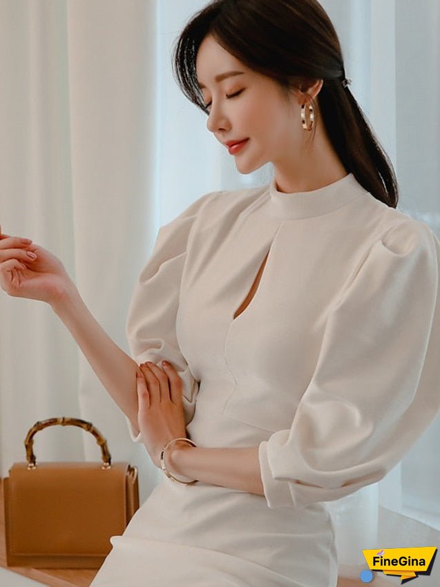 Wrap Dress Mini Dress White Long Sleeve Solid Color Modern Style Fall Spring Round Neck Casual Gentle S M L XL for Women