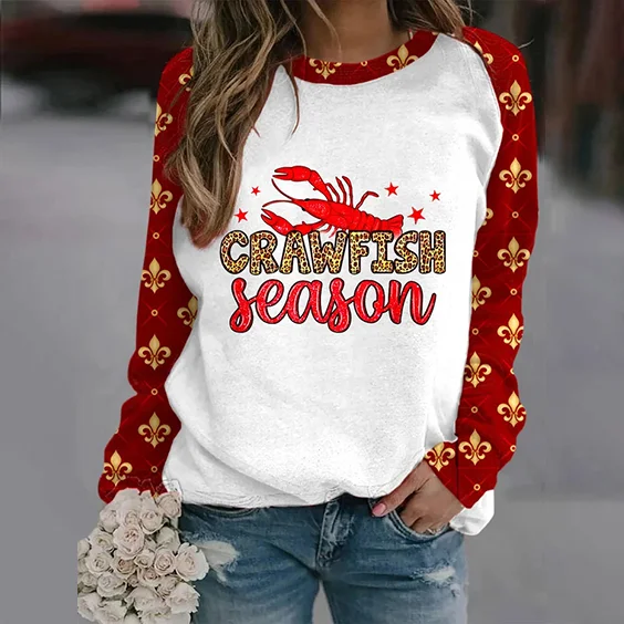 Comstylish Women'S Mardi Gras Crawfish Season Print Sweatshirt