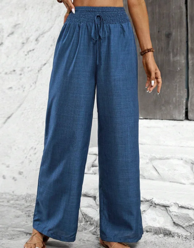 Nigikala Nigikala Hot Women's Solid Color Folded Waist Loose Broad-Legged Straight Trousers