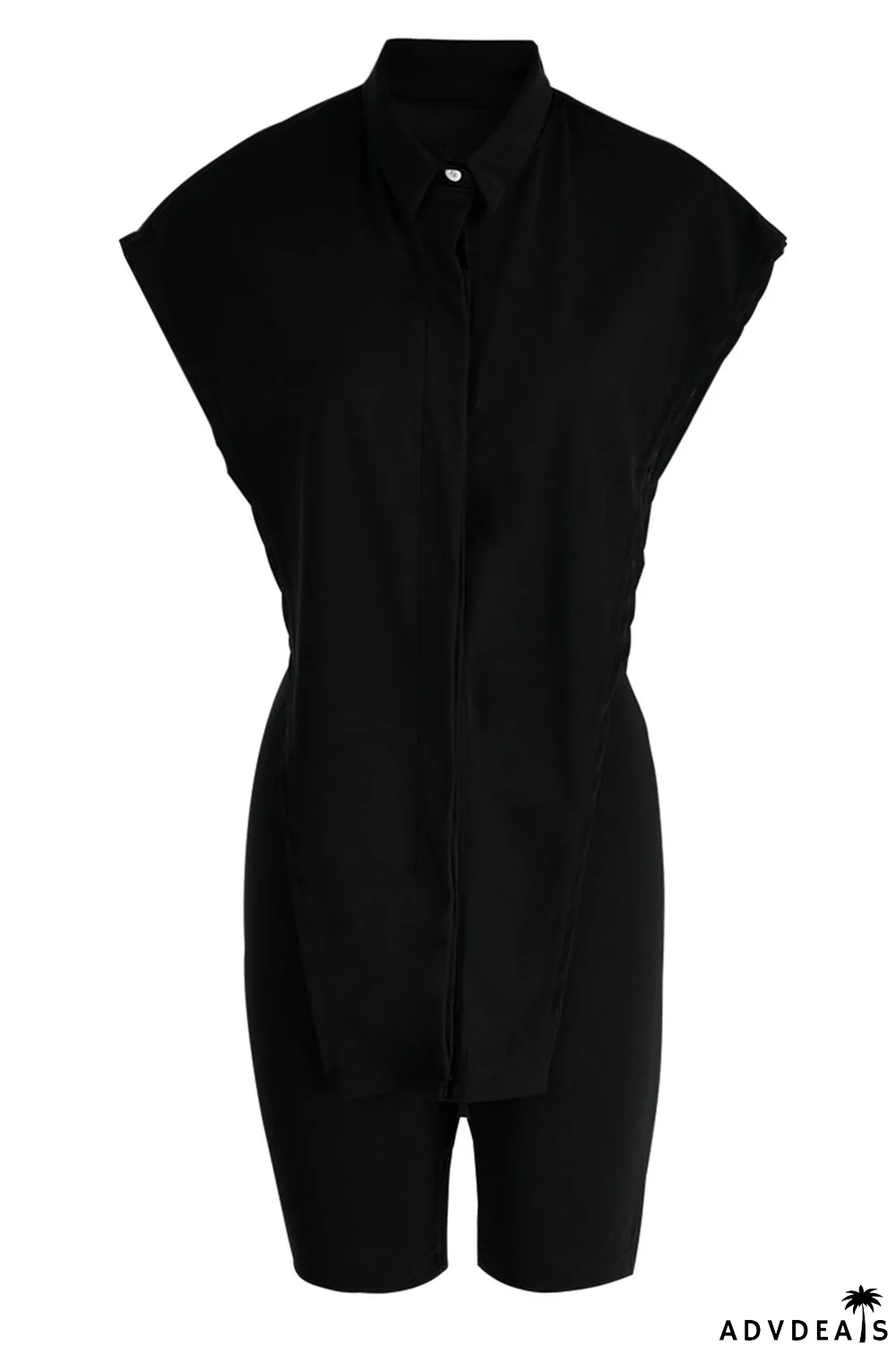 Green Sexy Street Solid Split Joint Buckle Asymmetrical Turndown Collar Sleeveless Two Pieces