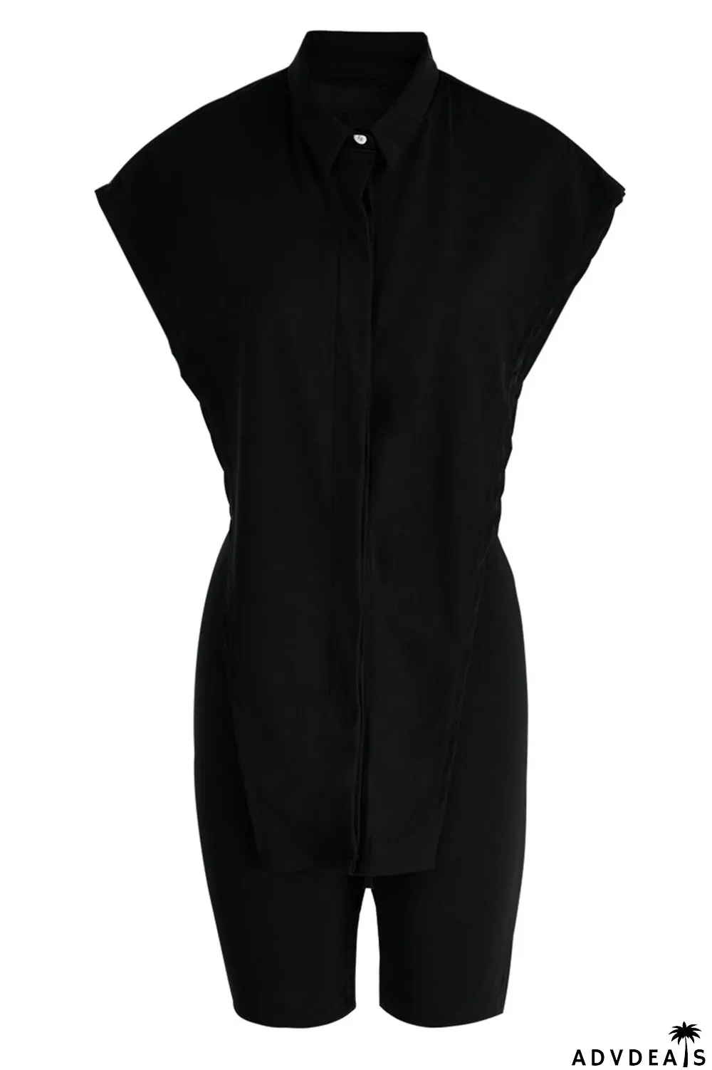 Green Sexy Street Solid Split Joint Buckle Asymmetrical Turndown Collar Sleeveless Two Pieces