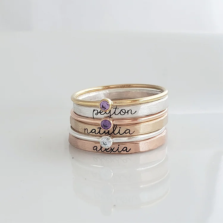 For Mother - Moms Can Keep Their Kids Close Single Birthstone Name Custom Stackable Ring