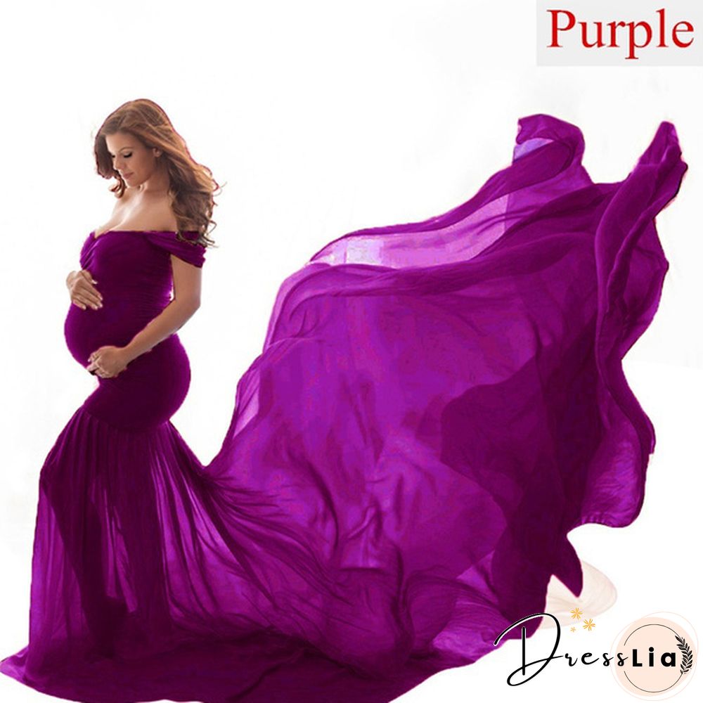 Maternity Maxi Dress-Pregnant Women Photography Off Shoulder Pregnancy Gown-For Photo