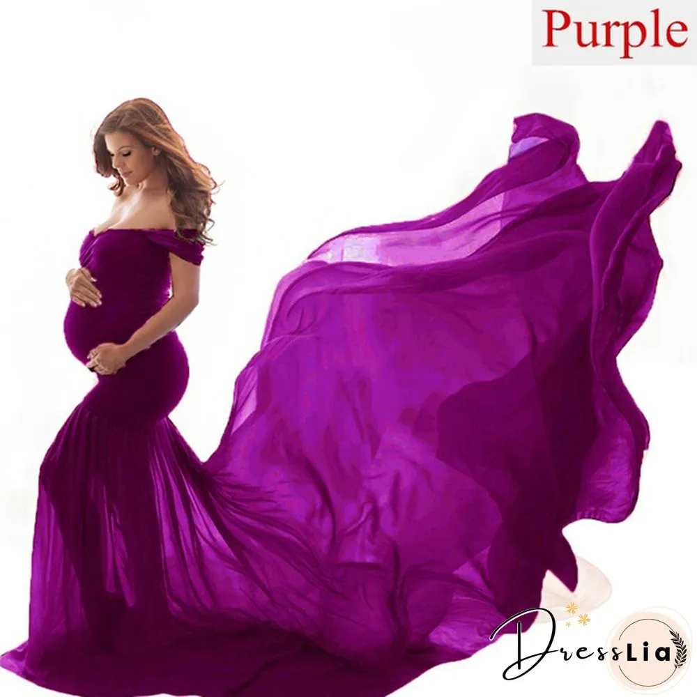 Maternity Maxi Dress-Pregnant Women Photography Off Shoulder Pregnancy Gown-For Photo