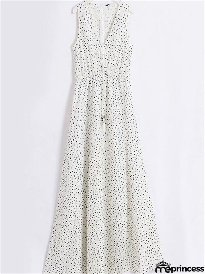 Bohemian V Neck Polka Dot Desert Flowy Dress for Women