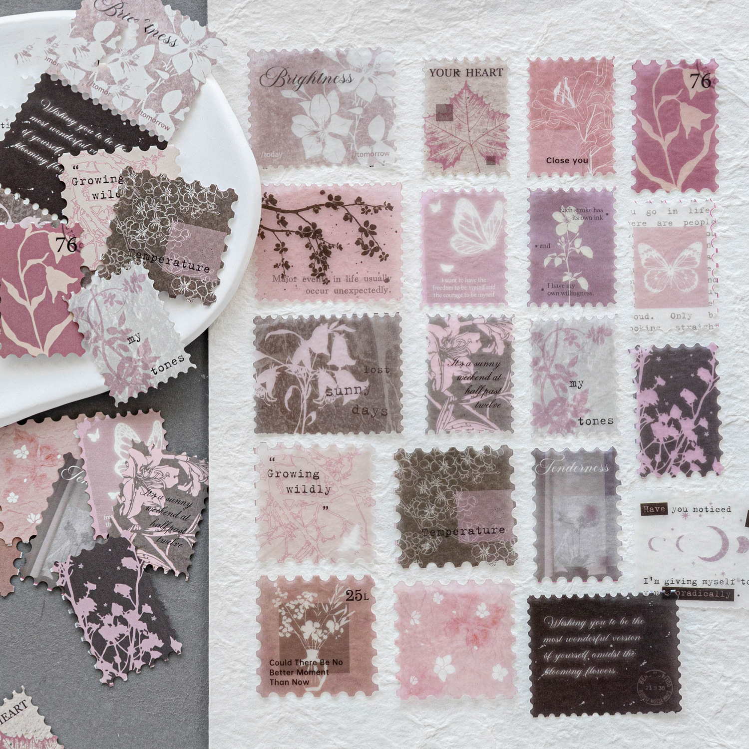 스티커 - 모든 것이 침묵하고 불가사의한 시리즈 빈티지 나비 스탬프