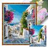Santorini Blooms Full 11CT DIY Stamped Needlework Embroidery Kit 15.74x19.68inch Embroidery Needlepoint Starter Kits Cross Stitch Art and Crafts Kits for Beginners Adults Home Decor