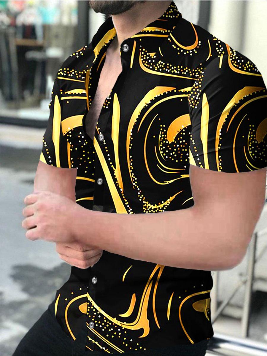 Men's Retro Golden Printing Short Sleeve Shirt