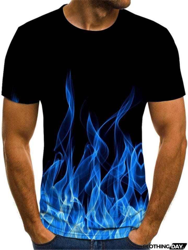 Summer Flame Printed Round Neck Men's T-Shirt