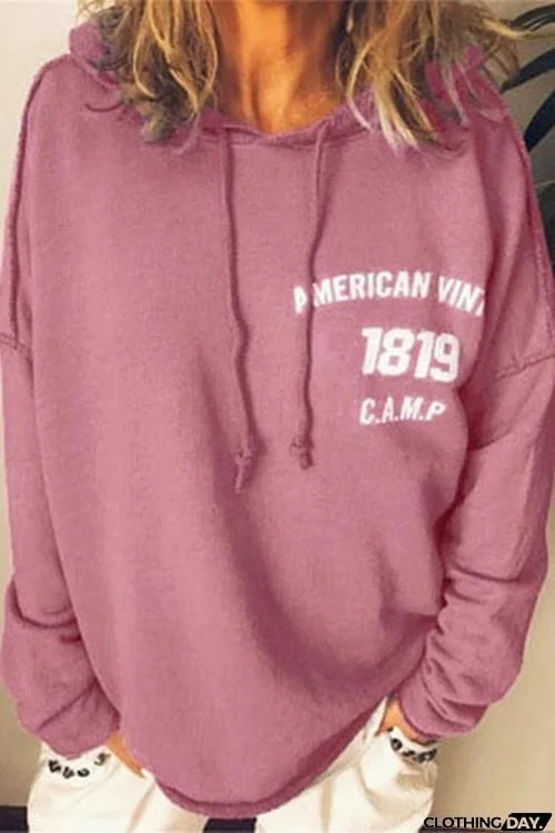 1819 Letter Print Drawstring Hoodie