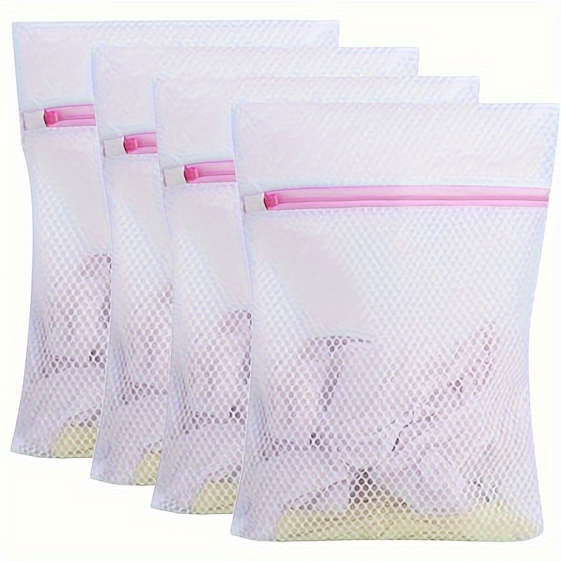4pcs Durable Polyester Mesh Laundry Bags, Small (10.63x14.57 inches) - Pink Zipper Closure, Ideal for Delicates, Shirts, Bras, Socks, Underwear - Washable & Multi-Purpose, Laundry Room Accessories, Laundry Bags