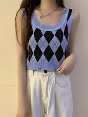 Nautinvest college outfits Women Plaid Tank Tops Backless Cute Camis Female Crop Tops Knitted Tops Women Crop Tank Tops 2025 Summer