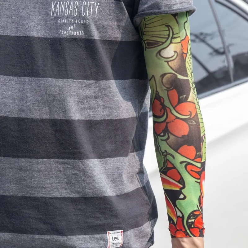 Sdrawing Temporary Tattoo Sleeve Tattoos Full Long Arm Tattoo Sleeve Men Elastic Nylon Tattoos skull dragon snake tiger tatoo sleeve